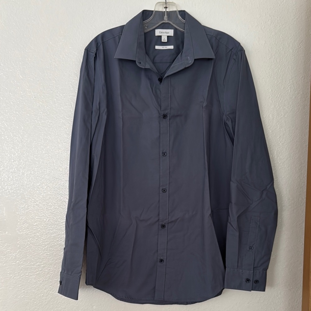 NWOT Calvin Klein cotton blue Charcoal Long Sleeve Shirt